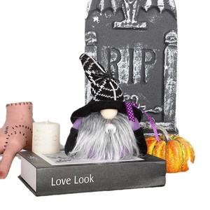 Halloween Gnom Plüsch mit Spinnennetz-Hut und gruseligem Friedhofsdekor-Set