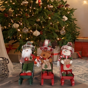 Christmas Sled Doll Ornaments Santa Claus Snowman Reindeer Plush Tabletop Decoration For Holiday Home Party Xmas Figurine Gift
