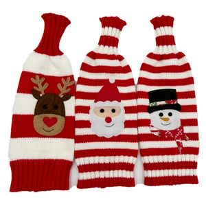 Christmas Knitted Striped Wine Bottle Cover Santa Reindeer Snowman Pattern Festive Party Table Decor Gift Bottle Sleeve