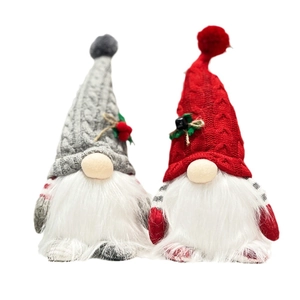 Set of 2 Christmas forest gnomes with knitted hats and plush beards for holiday decor