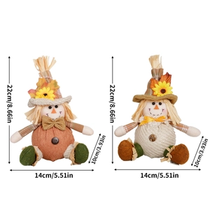 Poupées en paille d'automne avec chapeaux de tournesol et détails de dimensions