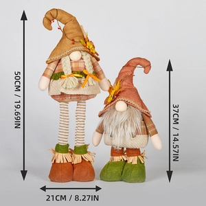 Standing Thanksgiving gnomes set with sunflower knit hats and telescopic legs