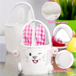 Plush Easter bunny gift bag with long ears and embroidered face for holiday storage