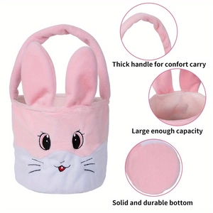 Détails du panier de Pâques lapin en peluche avec poignée renforcée et intérieur spacieux