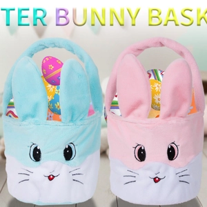 Sac Cadeau Panier en Peluche Lapin de Pâques pour Enfants Dessin Animé Broderie Visage de Lapin Sac de Bonbons Décoration