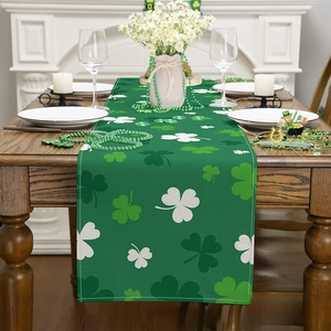 St Patricks Day Green Shamrock Table Runner Irish Lucky Clover Heat Resistant Stain Resistant Festive Home Dining Decoration