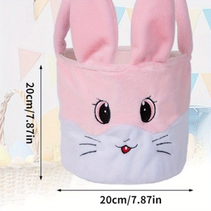 Sac cadeau lapin de Pâques en peluche rose avec broderie et dimensions de 20 cm