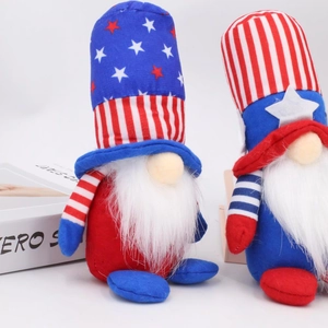 Patriotic 4th of July gnomes with US flag stars and stripes patterns on white background