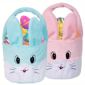 Paniers cadeaux lapin de Pâques en peluche rose et bleue avec de douces oreilles longues