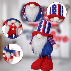 Patriotic USA Independence Day gnome plush decoration with American flag and star hat