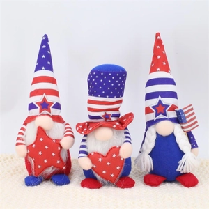 Three Independence Day patriotic gnomes with American flag stars and stripes patterns