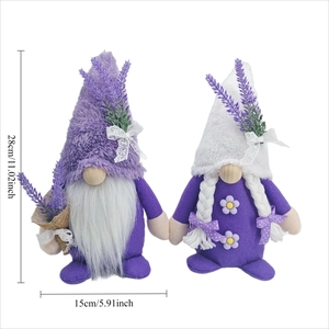 Set of two purple lavender gnomes with long beard and braids, 28cm tall spring decor