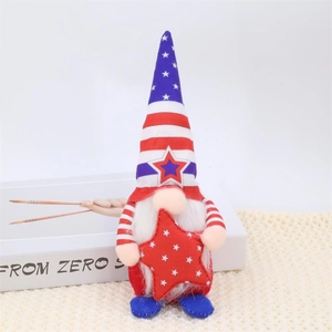 Macro view of Independence Day gnome doll featuring star-spangled hat and plush beard