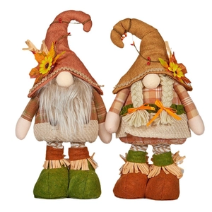 Harvest gnome set with sunflowers and maple leaves standing on white background