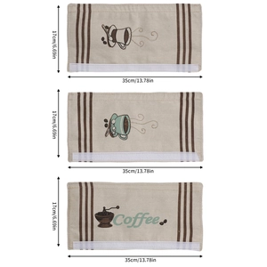 Set of 3 linen coffee-themed refrigerator handle covers with brown stripes and velcro
