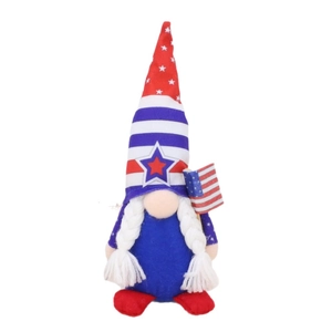 Patriotic 4th of July Independence Day gnome plush with stars and stripes hat and flag