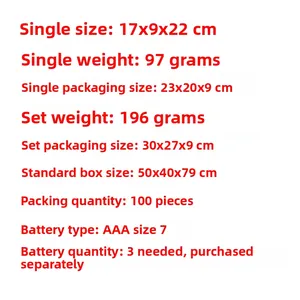 Dettagli gnomo di Natale luminoso: 17x9x22cm, peso 97g, richiede 3 batterie AAA non incluse