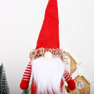 Christmas gnome wine bottle cover with red pointed hat and white beard decoration