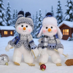 Christmas Skiing Snowman Plush Dolls Knitted Fabric Wood Skis Nordic Desktop Ornaments Holiday Party Home Decor Gift