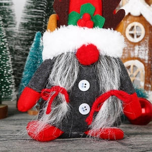 Rudolph antler Christmas gnome doll decoration with red hat and gray felt body