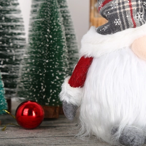 Luminous Christmas plaid gnome plush doll with snowflake pattern and white faux fur beard