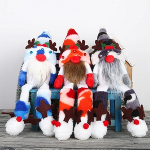 Christmas Reindeer Antler Long Leg Gnome Plush Doll Faceless Tomte Ornament For Desktop Holiday Home Decoration