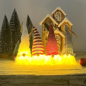 Christmas Gnome LED Hanging Ornament Knitted Hat Faux Fur Beard Tomte Nisse Doll Christmas Tree Decor Holiday Home Gift
