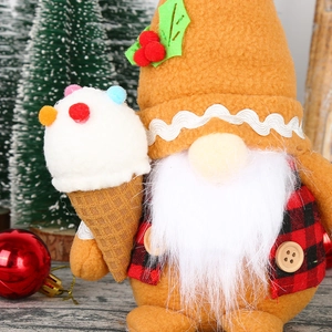 Gingerbread gnome plush doll with orange fleece hat and red plaid vest for Xmas decor