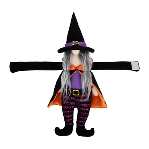 Halloween witch gnome curtain buckle with long arms and purple sequin striped legs