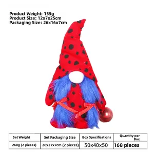 Gnomo con gorro rojo de lunares, barba azul, peso 155g, tamaño 12x7x25cm detalles