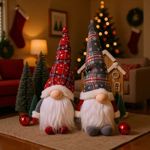 Christmas Glowing Plaid Gnome Handmade Plush Rudolph Faceless Doll With LED Light Snowflakes Hat Holiday Decoration Home Ornament