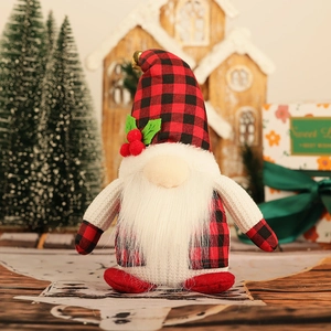 Lighted Christmas gnome plush in red buffalo plaid pattern for home holiday decor