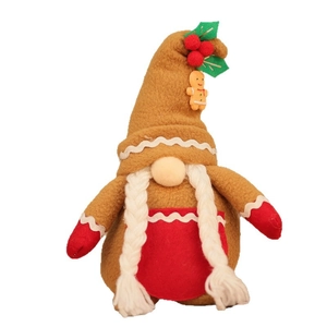 Gnome de Noël en peluche bonhomme de pain d'épices avec tablier rouge et bonnet pointu tricoté