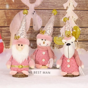 Décoration de Noël Rose Gnomon Bonhomme de Neige Cerf Peluche Avec Chapeau à Paillettes Poupée Mignonne Décoration de Fenêtre