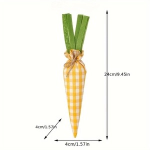 Easter fabric carrot ornament with green felt leaves and hemp rope, 24cm height