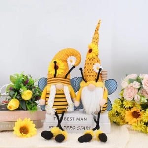 Girasole Ape Festival Gnomo Bambola Peluche Decorazione Tessuto a Strisce Senza Volto Ape Gnomo Per Casa Scrivania Festa Ornamento