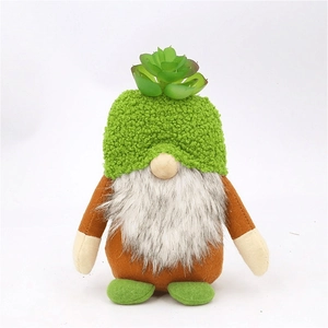 Christmas gnome doll with green succulent plant hat and long white beard decoration