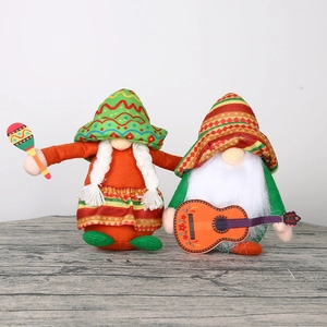 Set of two Mexican Fiesta gnomes with sombreros and guitar for festival home decoration