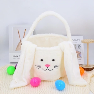 Cesto pasquale in peluche bianco con orecchie lunghe per caramelle e regali per bambini