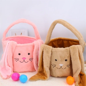 Cesti pasquali in peluche rosa e marrone con lunghe orecchie e morbida pelliccia sintetica
