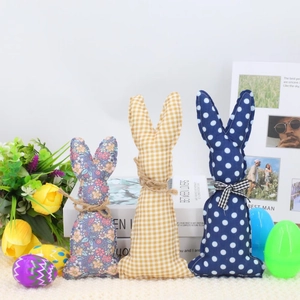 Easter Plush Fabric Rabbit Ornaments Set Polka Dot Plaid Floral Bunny Figurines For Holiday Party Home Table Desktop Decor
