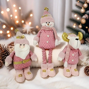 Lot de poupées de Noël roses avec Père Noël, bonhomme de neige et renne décoratif