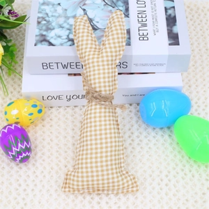 Easter plaid fabric bunny bag with yellow checkers and long ears for festive home decor