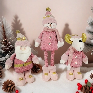 Collection de peluches de Noël roses avec Père Noël, bonhomme de neige et élan