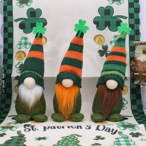 Three-piece St. Patrick's Day gnome set with clover hats and colorful long beards