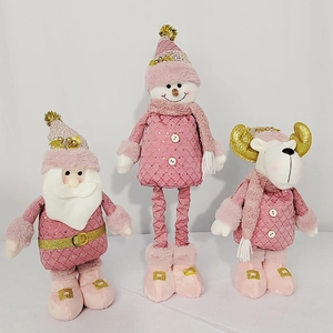 Poupée en Peluche de Noël Rose Or Père Noël Bonhomme de Neige Renne Figurine Télescopique Décoration de Maison de Noël
