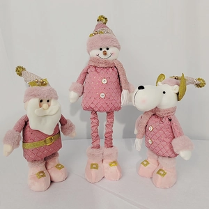 Lot de peluches de Noël roses comprenant Père Noël, bonhomme de neige et renne