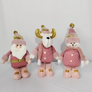 Lot de figurines de Noël rose et or avec Père Noël, renne et bonhomme de neige