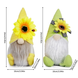 Adorabile peluche di gnomo con design a girasole in giallo e verde per decorazioni da caffè