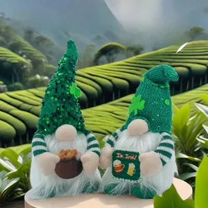 Detail of St. Patrick's Day gnomes with green sequins and I'm Irish sign with LED lights